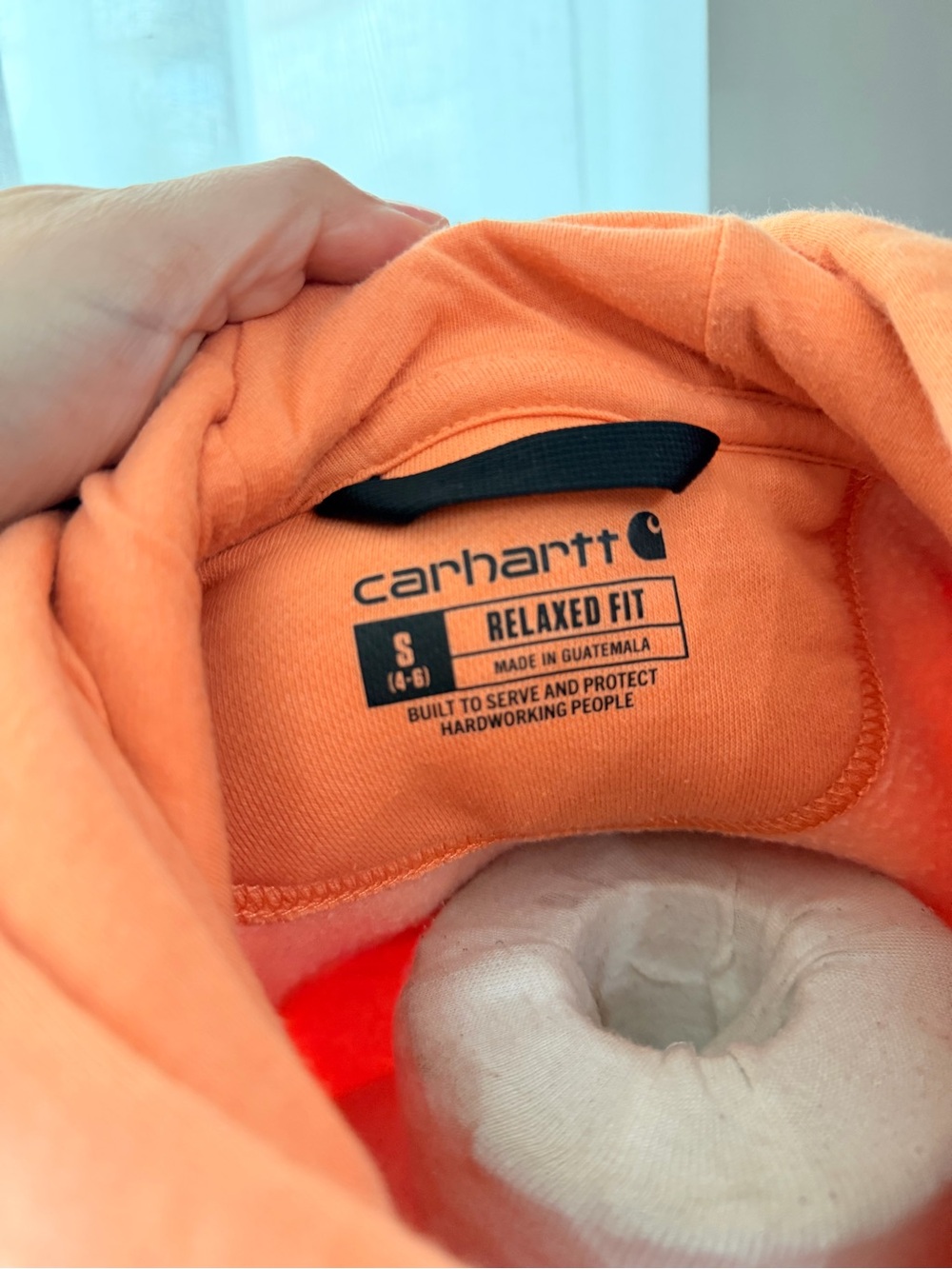 Carhartt Hoodie Small Orange Relaxed Fit Logo Pullover Sweatshirt - Picture 4 of 4